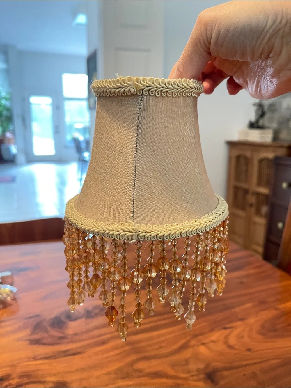 Classic Beige Beaded Table Lamp Shade - Unbranded